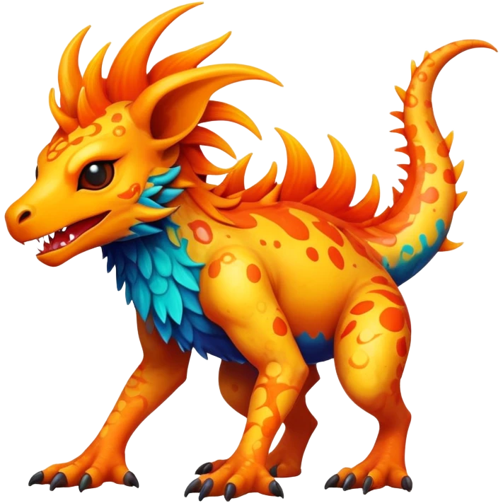 a vibrant colorful edgy vernid-fionbri-creature with splash patterns full body emoji