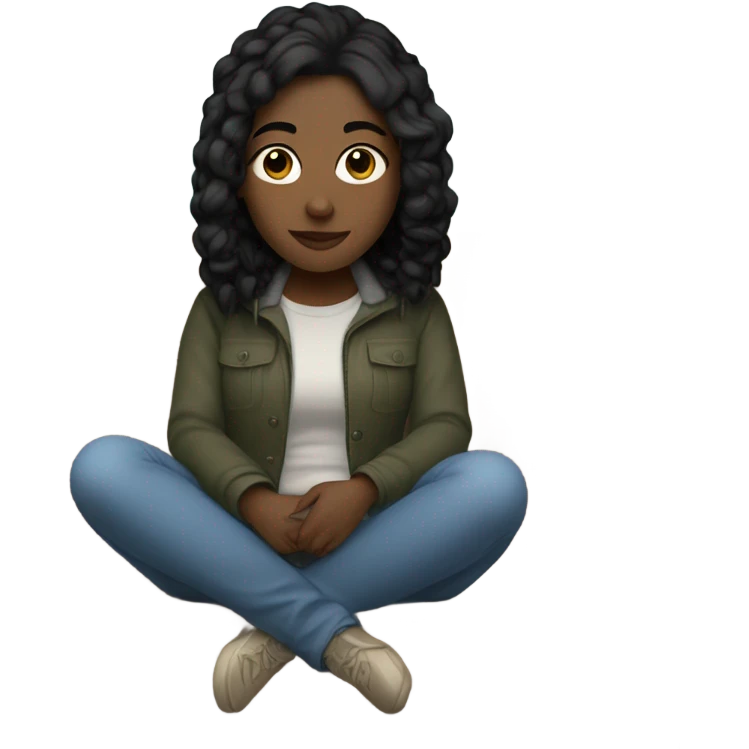 White girl with black hair in a cozy outfit sitting on a couch emoji