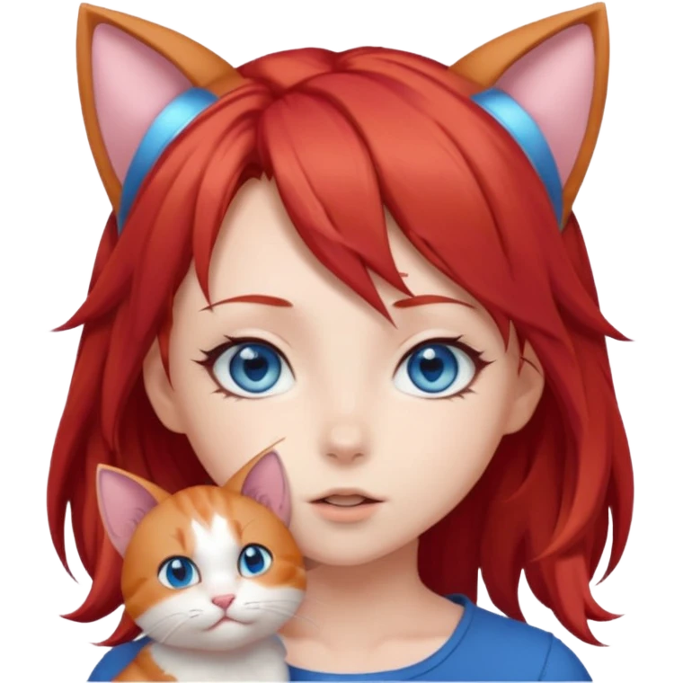 cute anime girl with cat ears, red blowing hair emoji