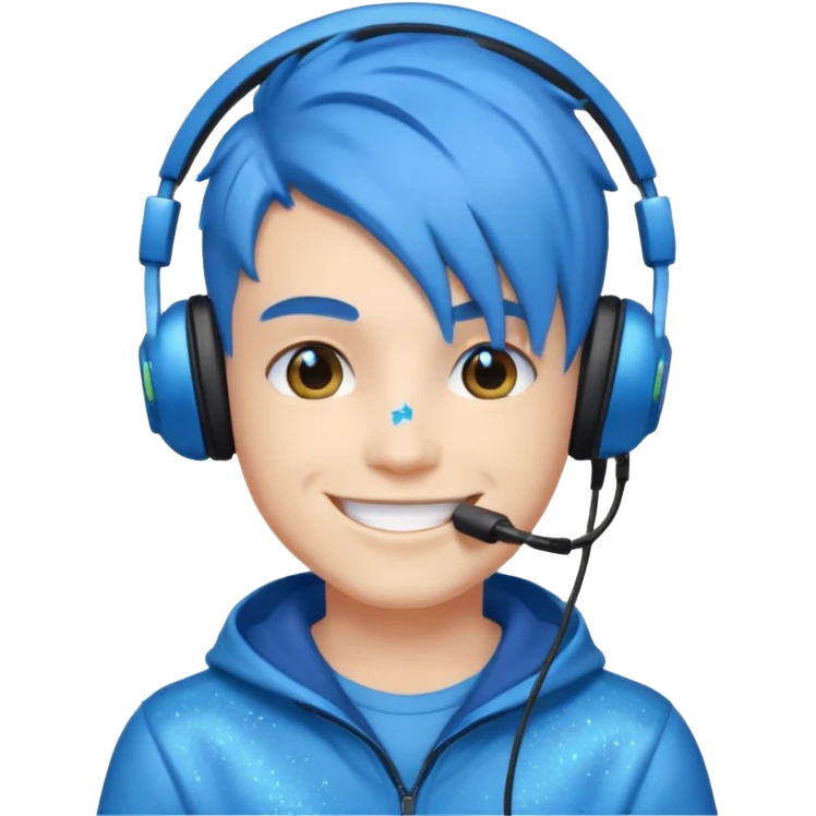 glitter blue gamer boy happy blue hair emoji