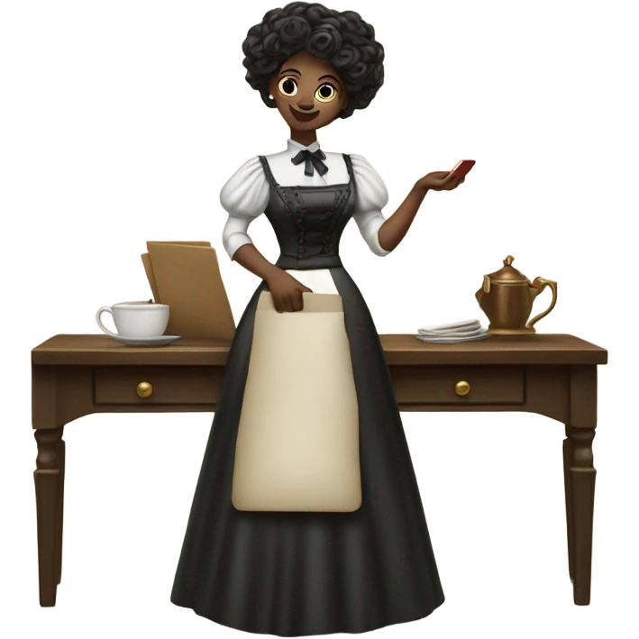 galora waitress galora in Victorian dress elegant, full body, holding big credit card emoji