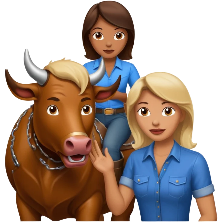 40 year old women talking to a guy in front of a mechanical bull emoji