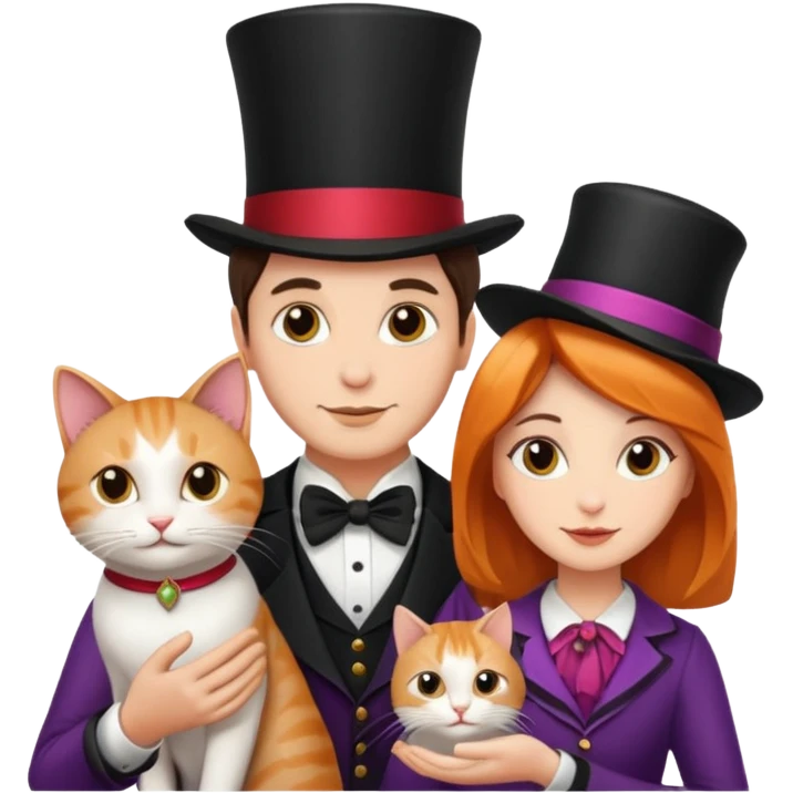 magician couple and their pet cat emoji