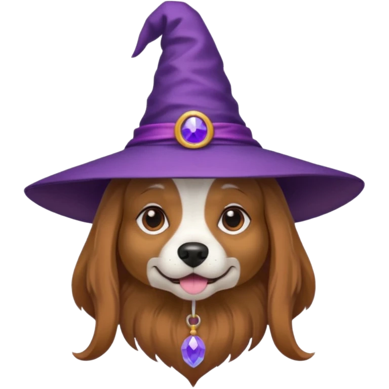 dog wear purple wicth hat emoji