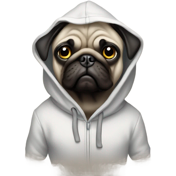 A pug dressed in a hoodie emoji