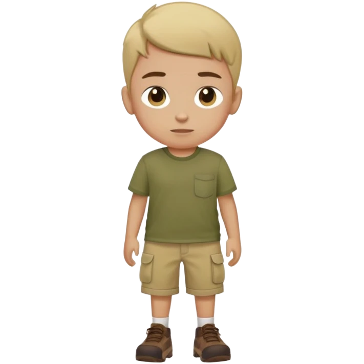 boy wearing an olive-green shirt over a brown T-shirt with beige cargo shorts emoji