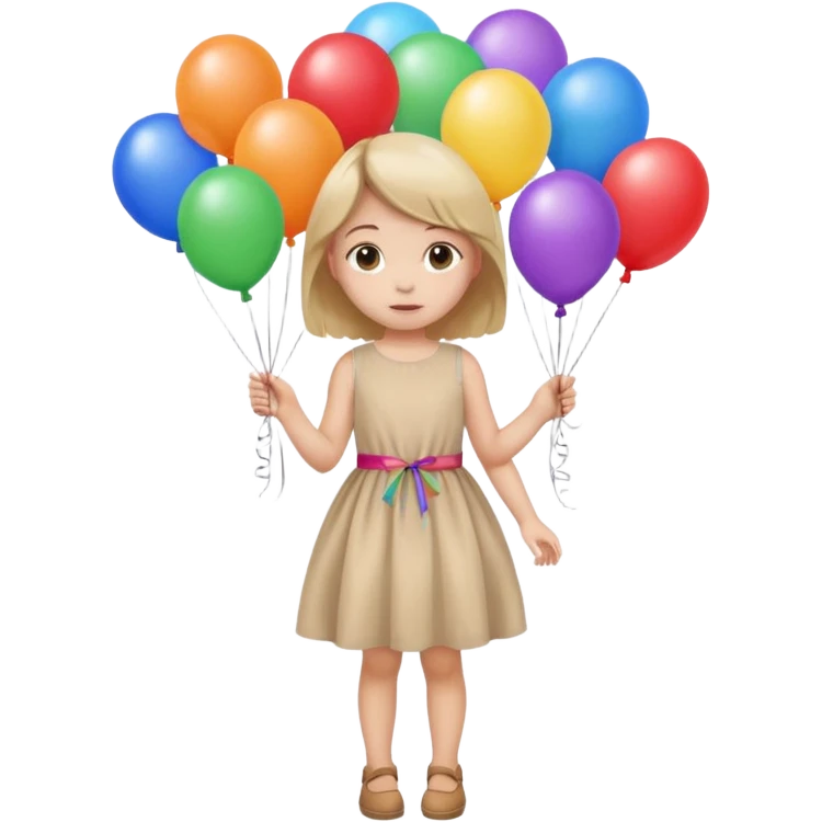 birthday small  girl in biege  + baloons emoji