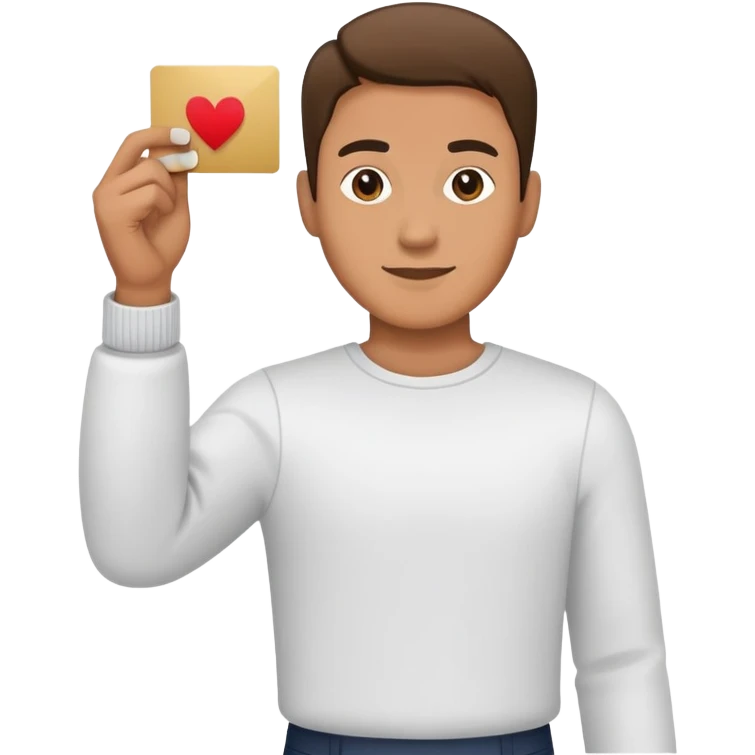 man full body, holding a card up in one hand emoji