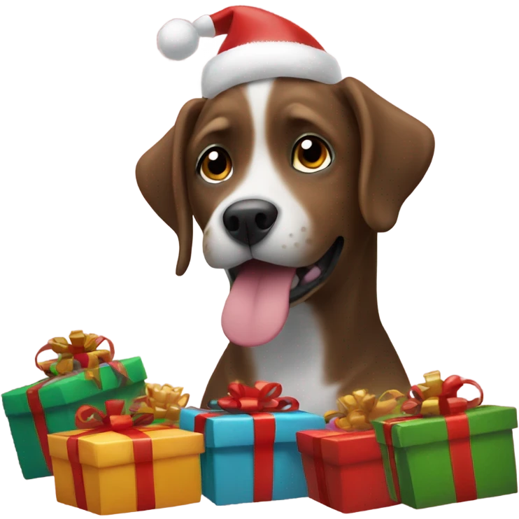 dog saying merry christmas with presents emoji