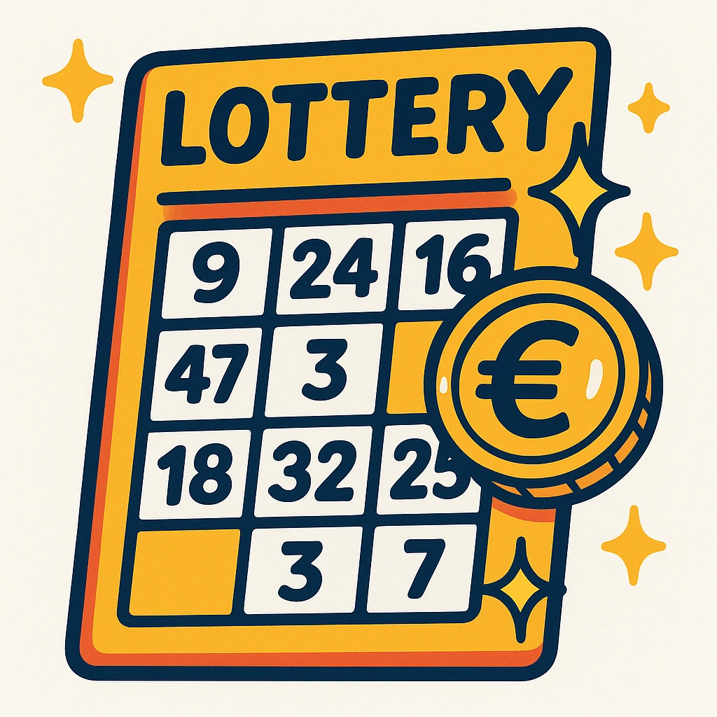 cute stylized lottery ticket with European aesthetic, random number boxes, shining euro coin symbol, sparkle effect, colorful cartoon-like design, lucky vibe, no text or logos, white background emoji