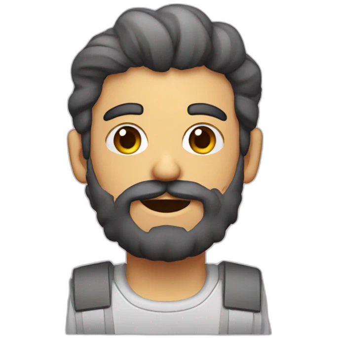 Calvo con barba y máquina de fotos emoji