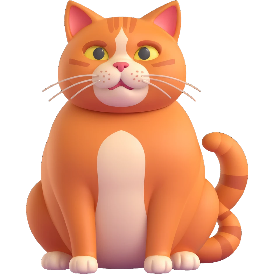 a fat red-haired cat named Rufo, sitting, friendly expression emoji