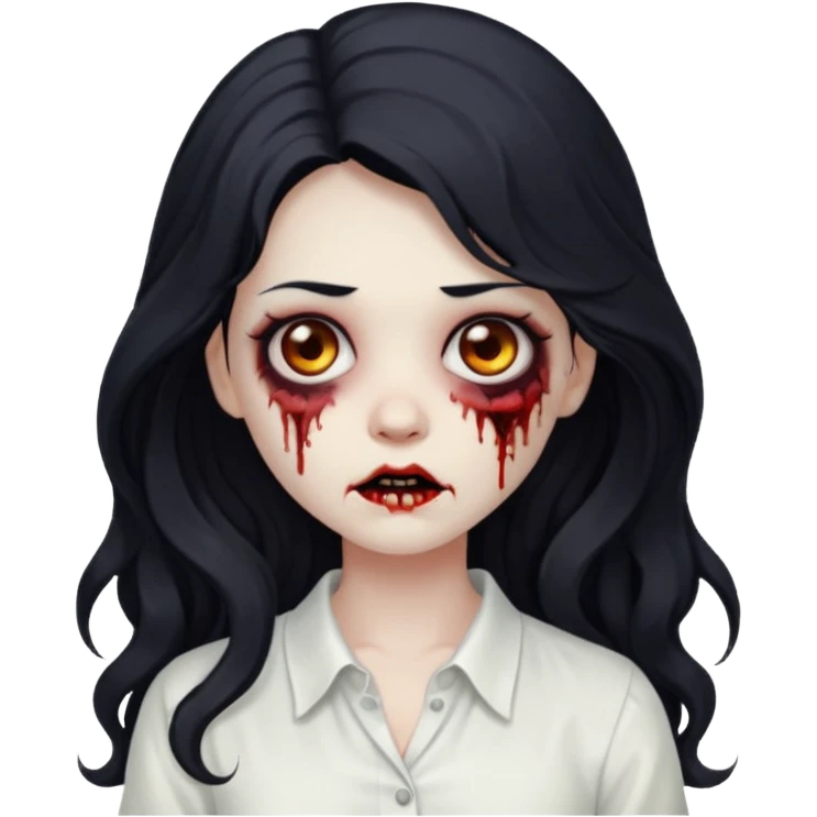 garota zumbi com cabelo preto ondulado longo blusa BRANCA emoji