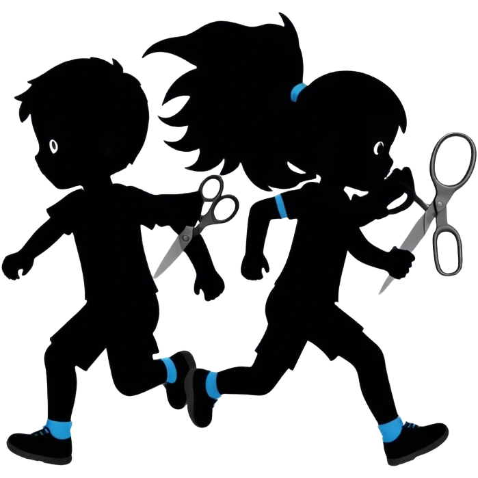 Children crossing emoji but change the children to a silhouette running with scissors emoji