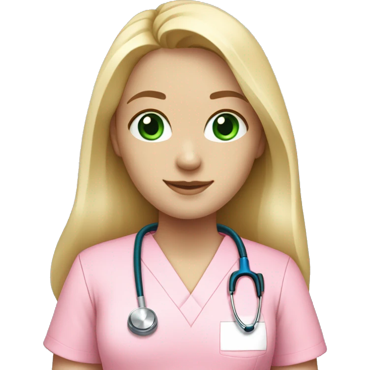 pale blonde girl with long hair and green eyes wearing pink scrubs and stethoscope  emoji
