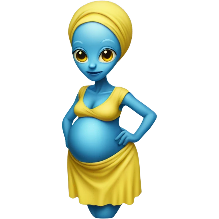 Pregnant blue alien woman, full body, on jellow dress emoji