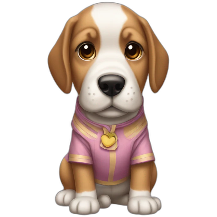 Cachorro vestido de ropa listrada e algemado emoji