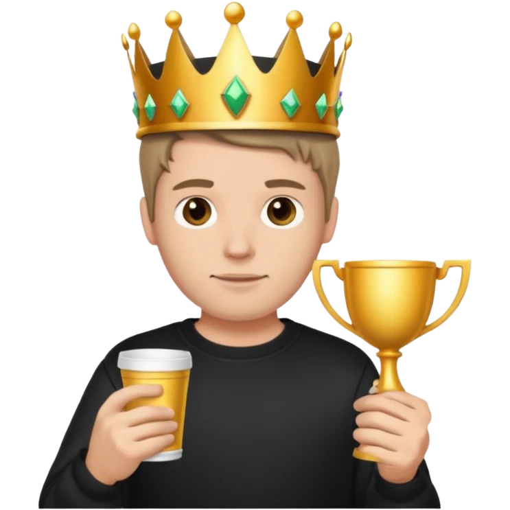 MVP + Tournament +Gaming + Black sweatshirt + White guy with crown + Tournament Cup   emoji
