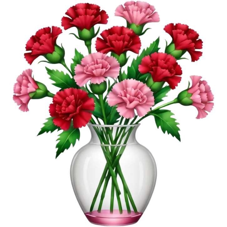 bouquet of green red and pink carnations in a glass vase emoji