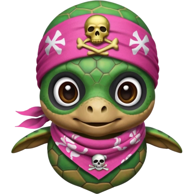 cute sea turtle wearing a pink pirate skull scarf emoji