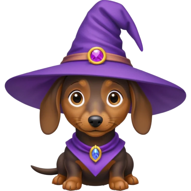 Dachshund dog wear purple wicth hat emoji