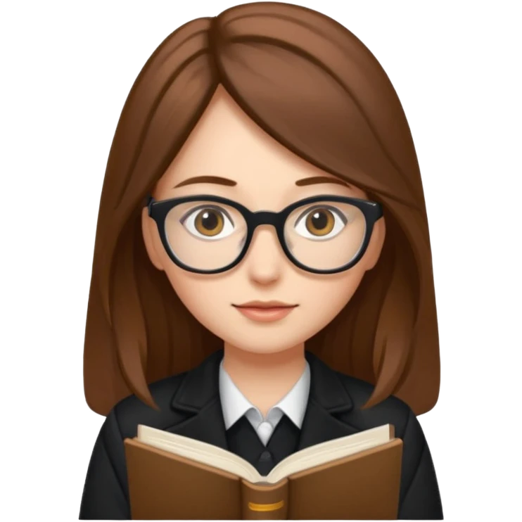A girl with long brown hair and The leopards reading glasses and black jacket  emoji