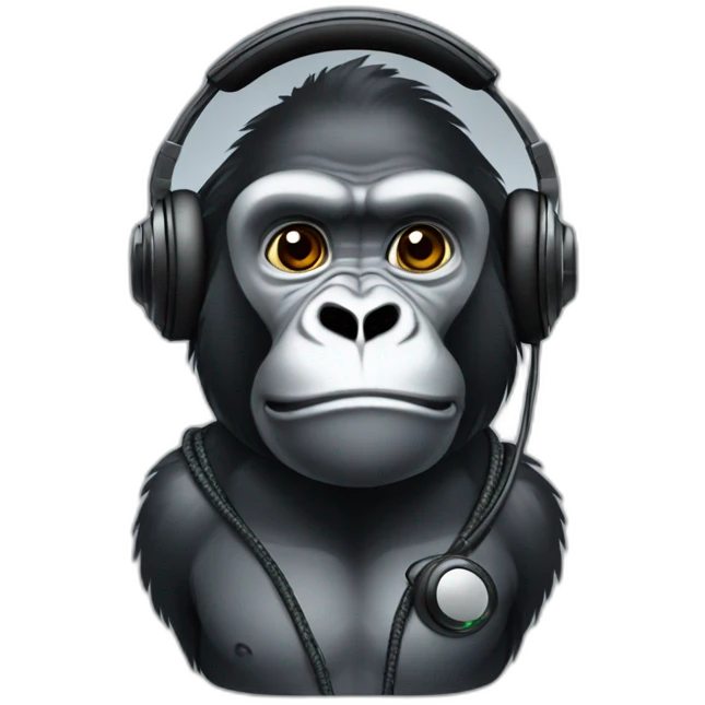 Gorilla emoji on call wearing headset emoji