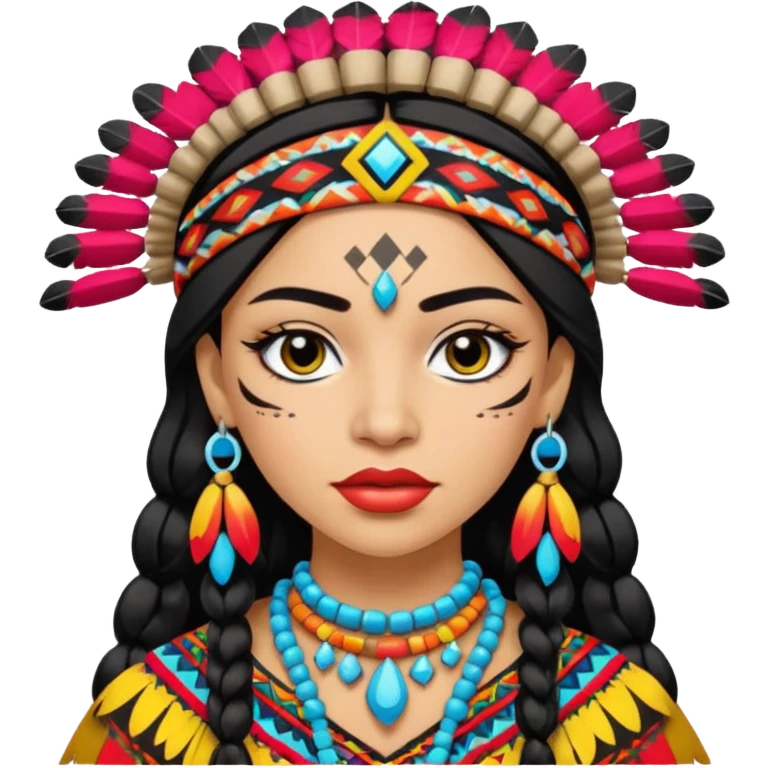 Indigenous, pretty lips, Indigenous clothes, light skin, pretty bratz baddie, black eyeliner, colorful emoji