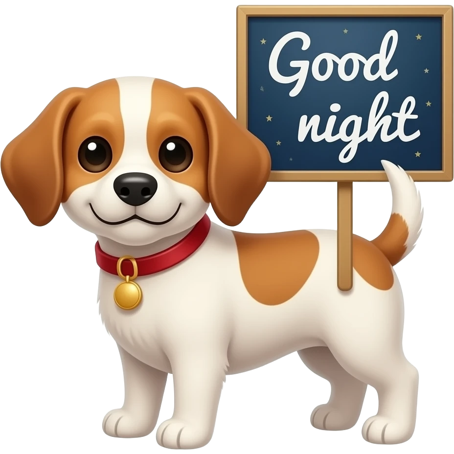 perrito gracioso con la frase buenas noches en un cartel emoji