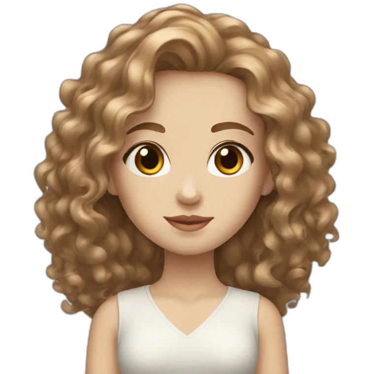 White Women, blue pale eyes, long brown curly hair, emoji