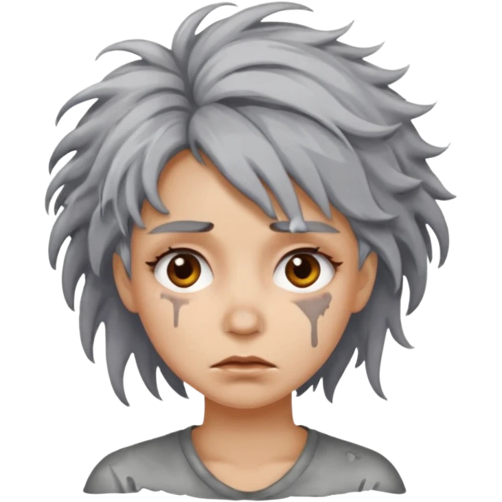 very dirty looking homeless woman very very dirty and smelly looking face only, not old with stains everywhere and messy hair and lots of stains on face ugly, stains grey  emoji
