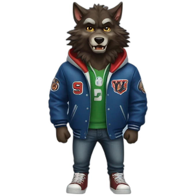 Werewolf wearing varsity jacket emoji