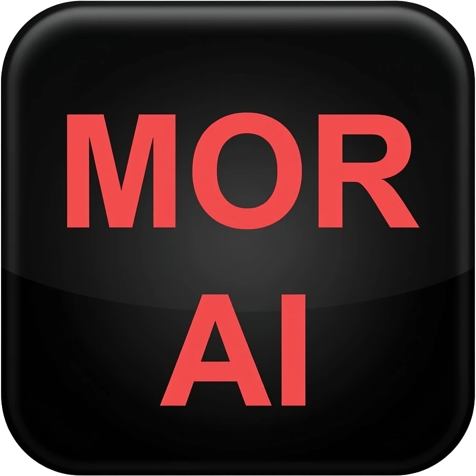 black backgroun with the following in all caps "MOR AI" in red lettering simple font emoji