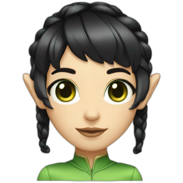 black short hair, two short braids, elf ears, robot antennae green eyes,  emoji