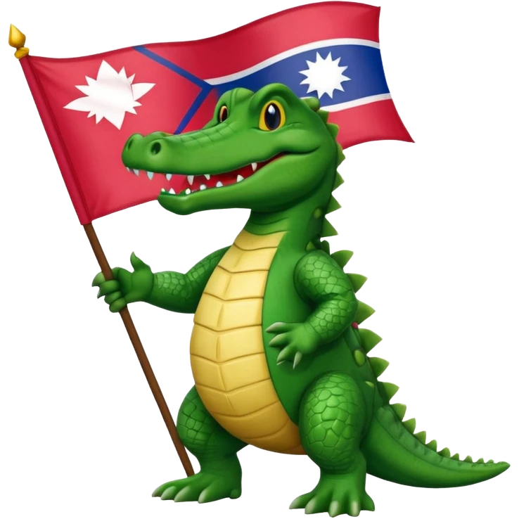 an alligator with the flag of Nepal in his right hand emoji