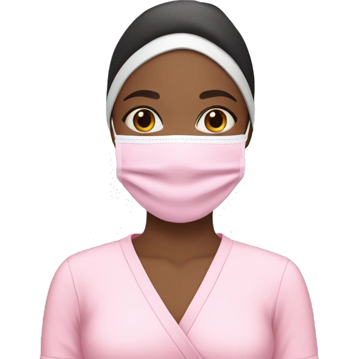 A girl wearing a spa band and with a pink facial mask  emoji