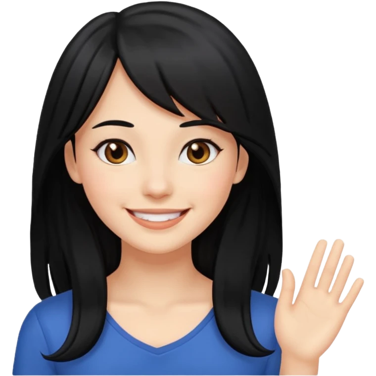 beautiful woman with long black hair and side bangs, smiling emoji