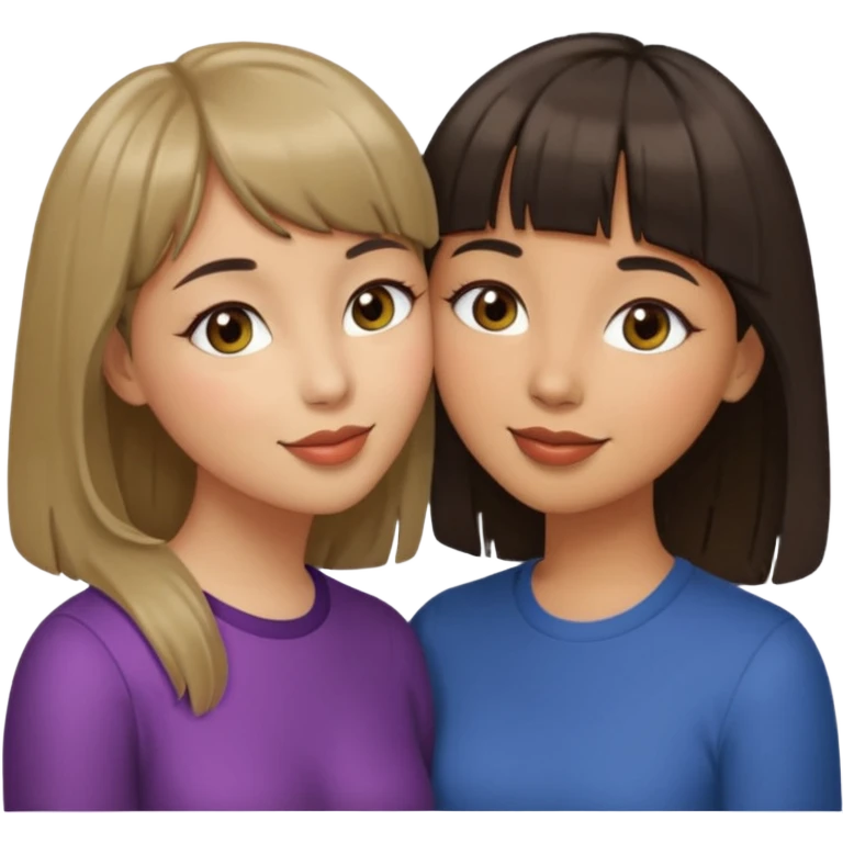 lesbians at their wedding day-one of them with olive skin dark hair with bangs and hazel eyes and the other with light skin light brown hair and grey eyes kissing emoji