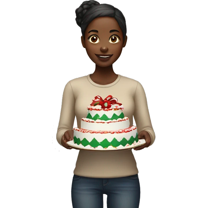 Black girl holding Christmas cake emoji