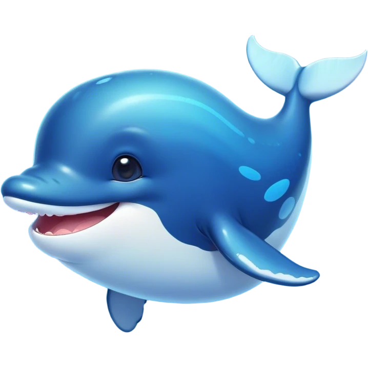 Cinematic Cute Humpback Whale Portrait Emoji, Head tilted playfully and inquisitively, featuring a softly rounded body with bright, sparkling eyes and an adorably expressive mouth, Simplified yet irresistibly adorable features, highly detailed, glowing with a warm, ocean-blue glow, high shine, affectionate and gentle, stylized with a touch of whimsical aquatic charm, soft glowing outline, capturing the essence of a friendly and endearing whale that seems as if it could sing its way into your heart! emoji