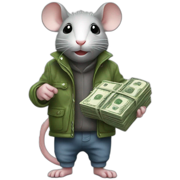 a rat wearing rain shoes and holding money emoji