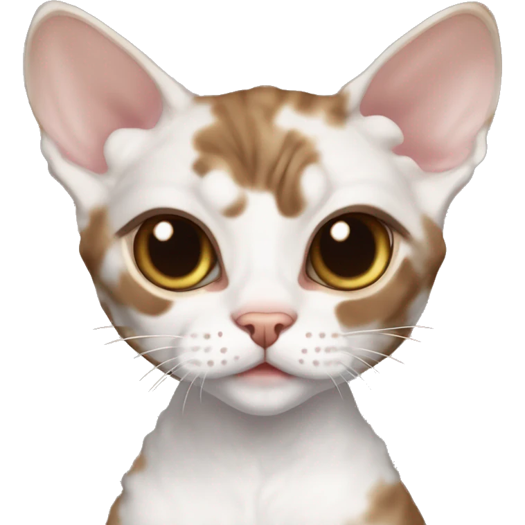 Koritsa is a playful and cuddly brown and white Devon Rex with curly fur and big, expressive eyes. She loves laps, cozy blankets, and brightening your day with her gentle purrs. emoji