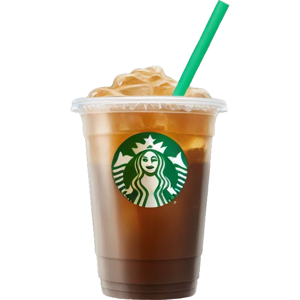 brown drink in a clear starbucks cup with a green straw  emoji