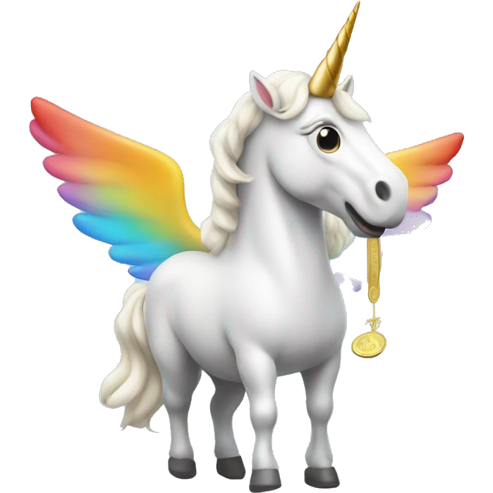 a unicorn with wings that has money stuck on it's horn emoji