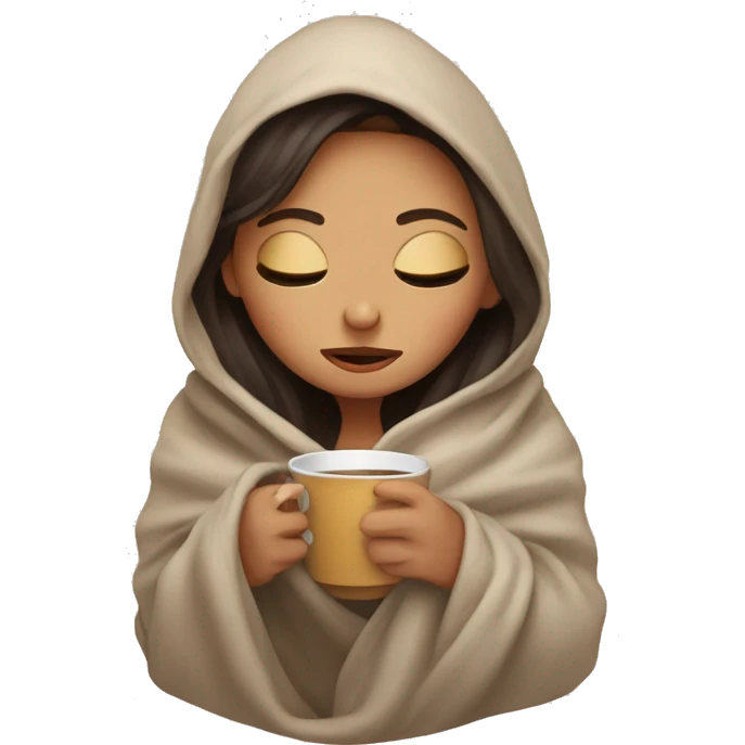girl inside a blanket sipping coffee eyes closed emoji