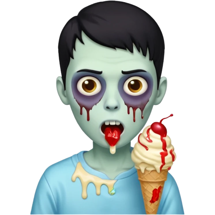 zoombie boy black hair, eating ice cream emoji
