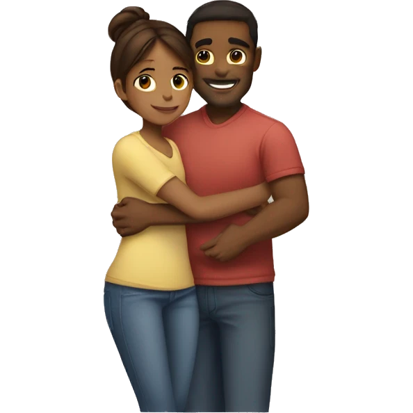 short brownskinned girl hugging tall brownskinned guy emoji