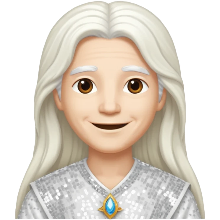 God from The Bible with long white hair, white sequin outfit emoji