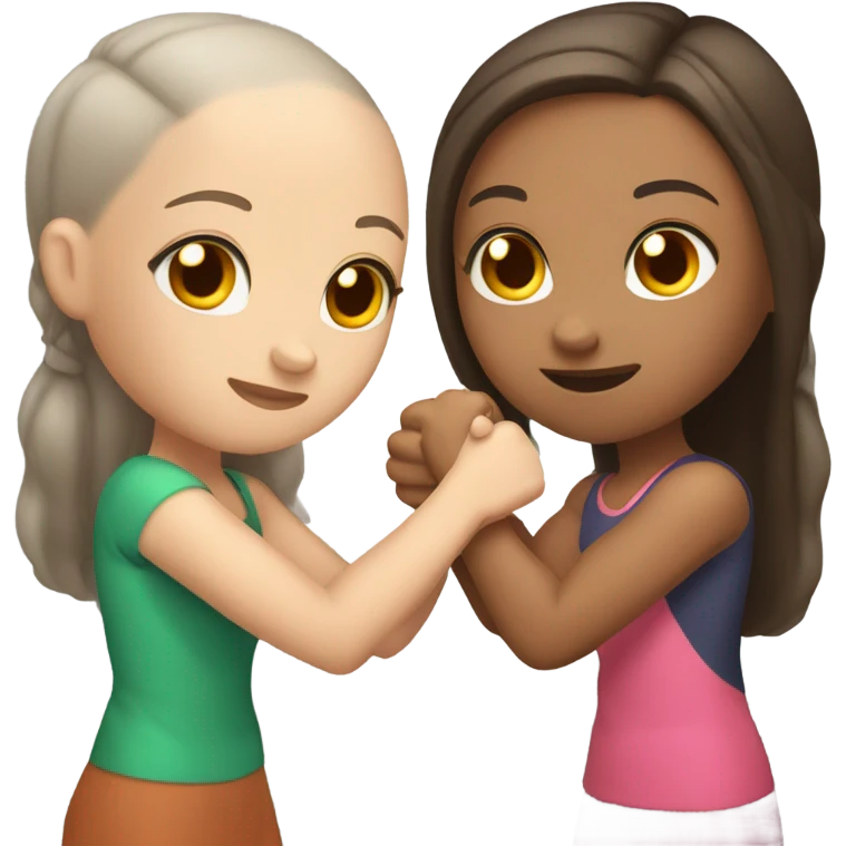 Girl with no hair and medium brown skin arm wrestling with a girl who brown hair and light skin  emoji