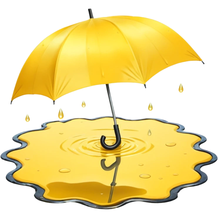 Yellow closed umbrella in puddle reflection, Lost Umbrella. emoji